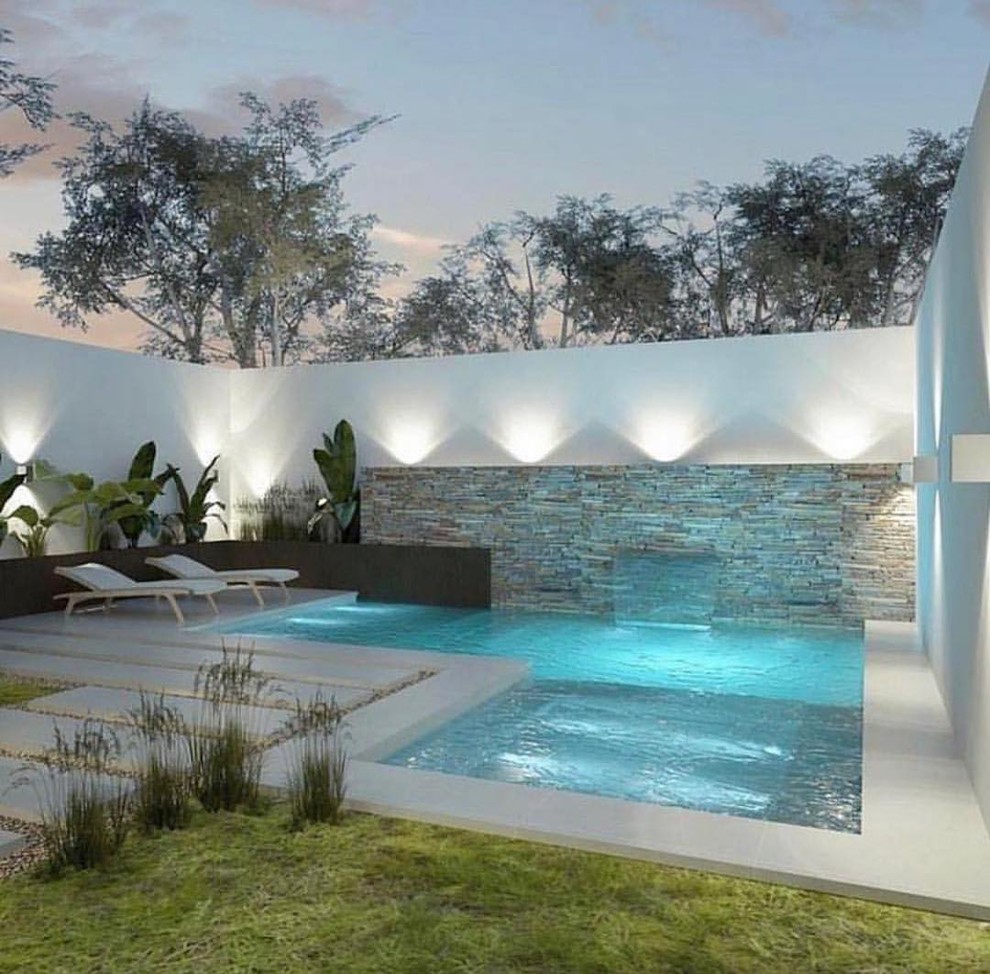 Foto di una grande piscina monocorsia moderna rettangolare dietro casa