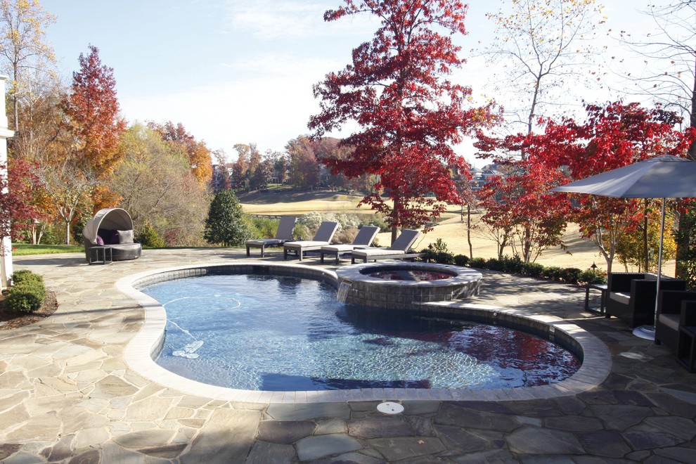 Example of a classic custom-shaped pool design in Charlotte