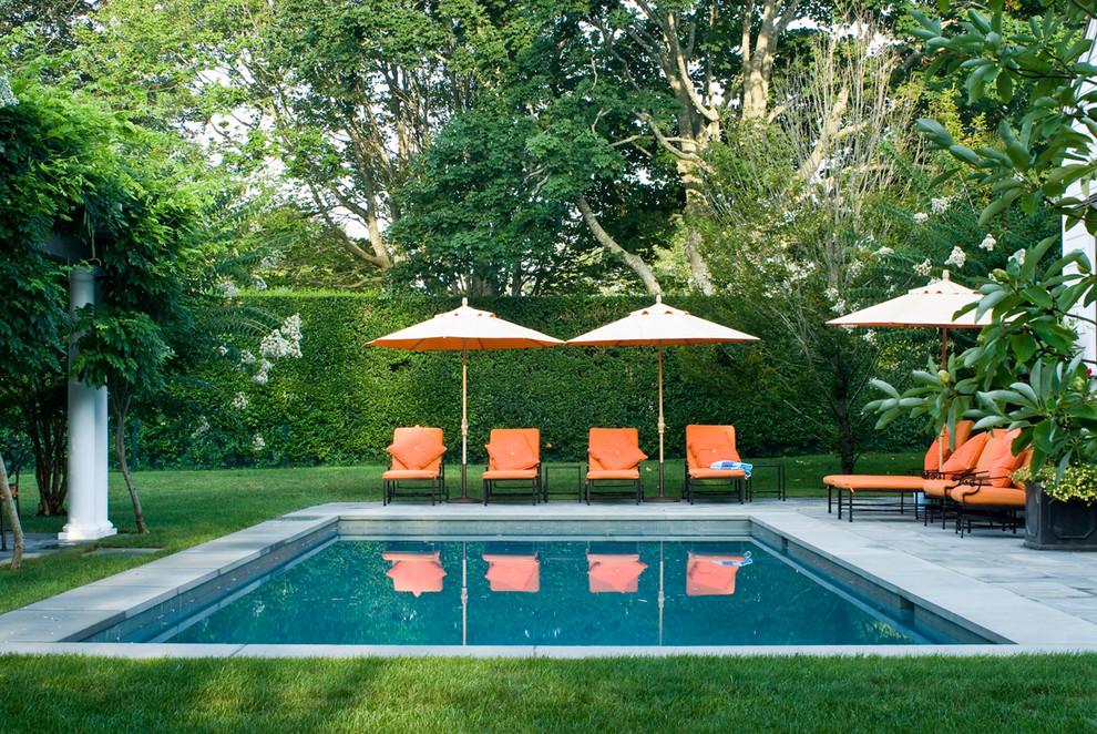 Inspiration for a timeless rectangular pool remodel in New York