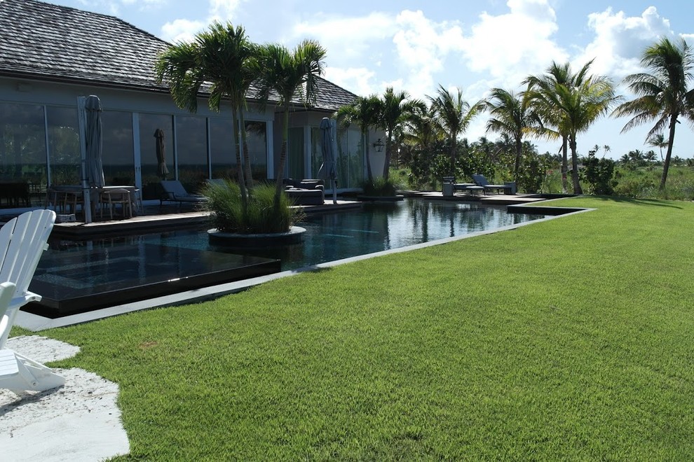 Großer Pool hinter dem Haus in rechteckiger Form in Miami