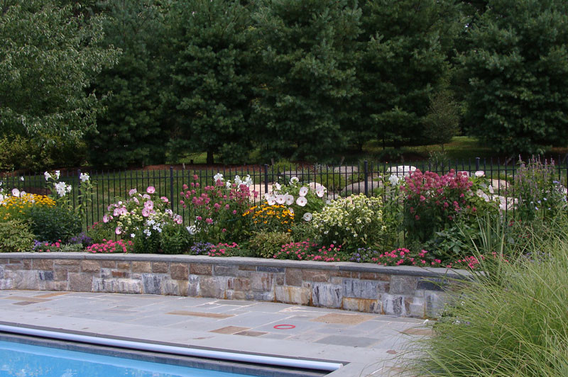 Идея дизайна: большой прямоугольный бассейн на заднем дворе в классическом стиле с покрытием из каменной брусчатки и джакузи