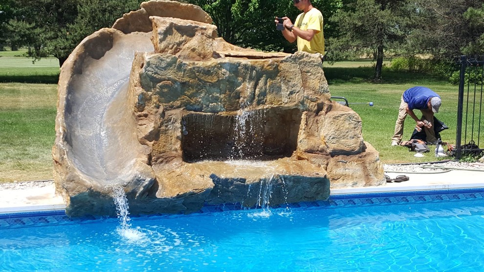 Poolside Waterfall with Slide Traditional Pool Ottawa by King