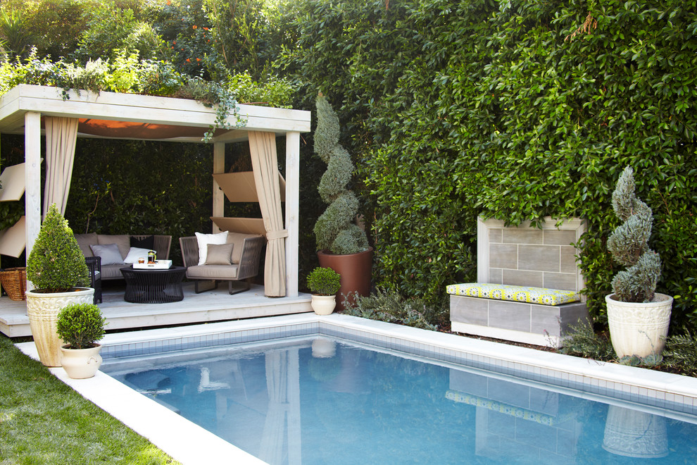 Photo of a mediterranean back rectangular swimming pool in Los Angeles.