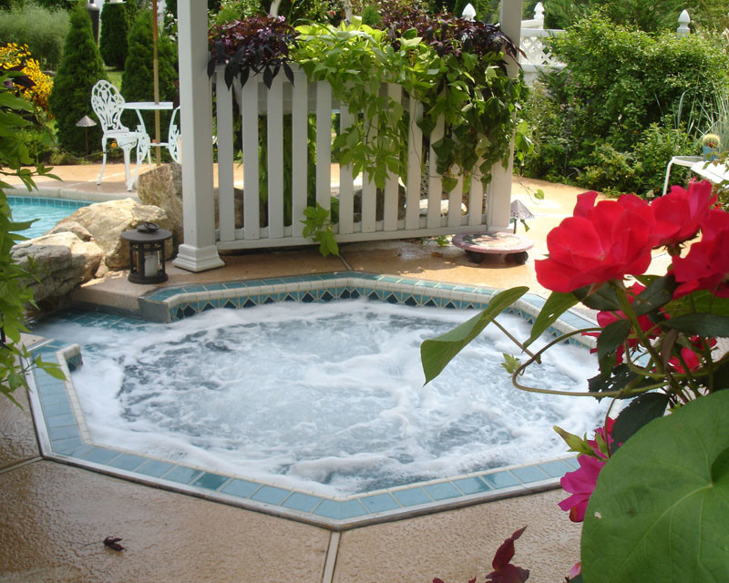 Foto de piscinas y jacuzzis tradicionales de tamaño medio a medida en patio trasero