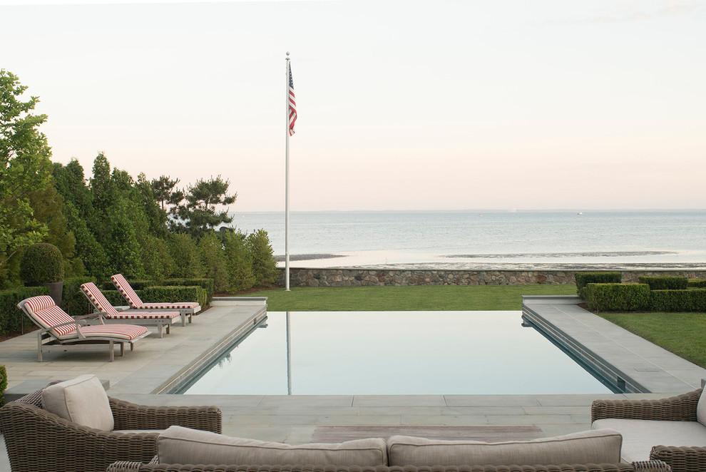 Example of a classic rectangular infinity pool design in New York
