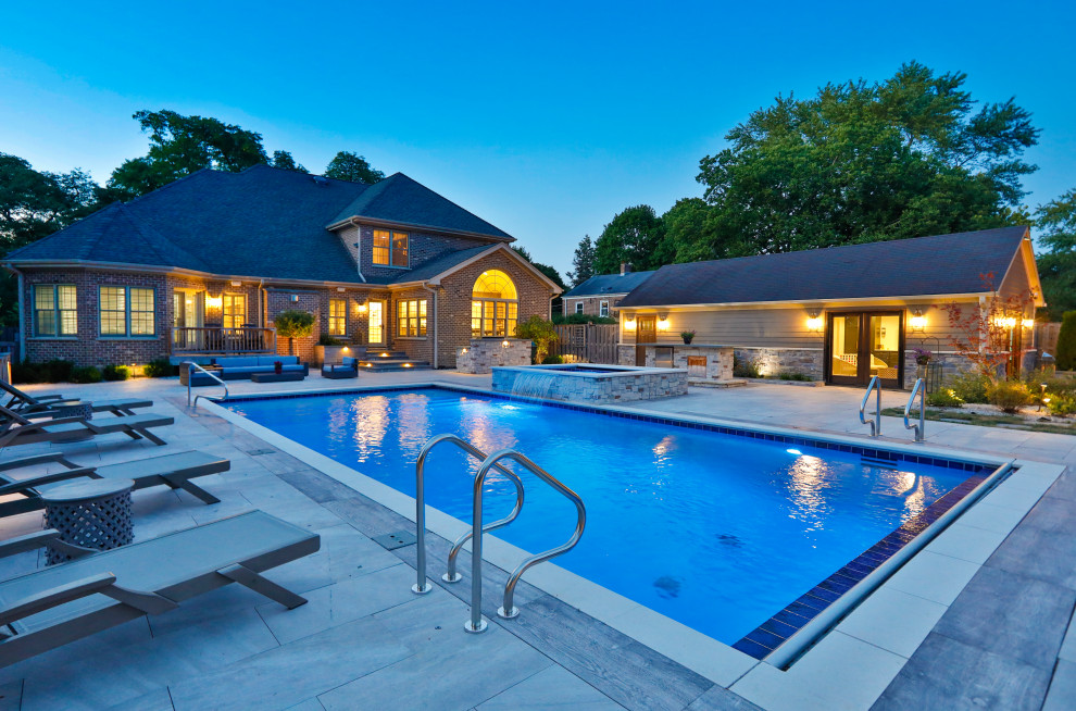 Prospect Heights Outdoor Living Project with Swimming Pool and Hot Tub Traditional Pool