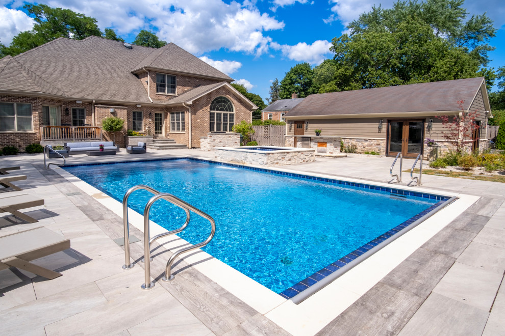 Prospect Heights Outdoor Living Project with Swimming Pool and Hot Tub