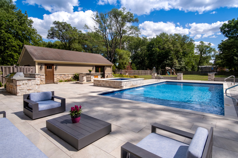 Prospect Heights Outdoor Living Project with Swimming Pool and Hot Tub