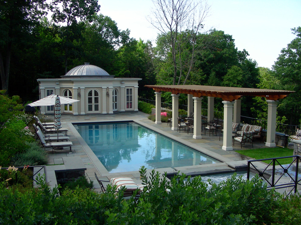 Inspiration for a timeless rectangular pool remodel in New York