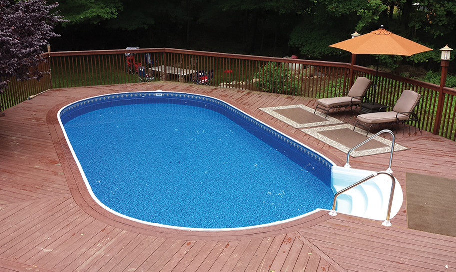 Radiant Oval Above Ground Pool With, Composite Decking Around Above Ground Pool