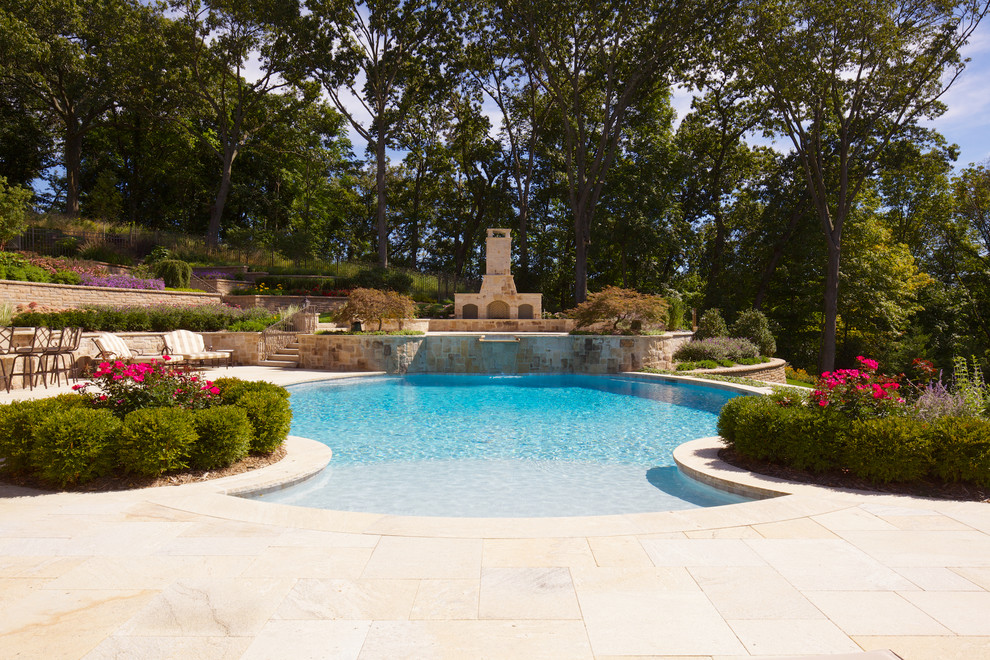 This is an example of a classic custom shaped swimming pool in New York.