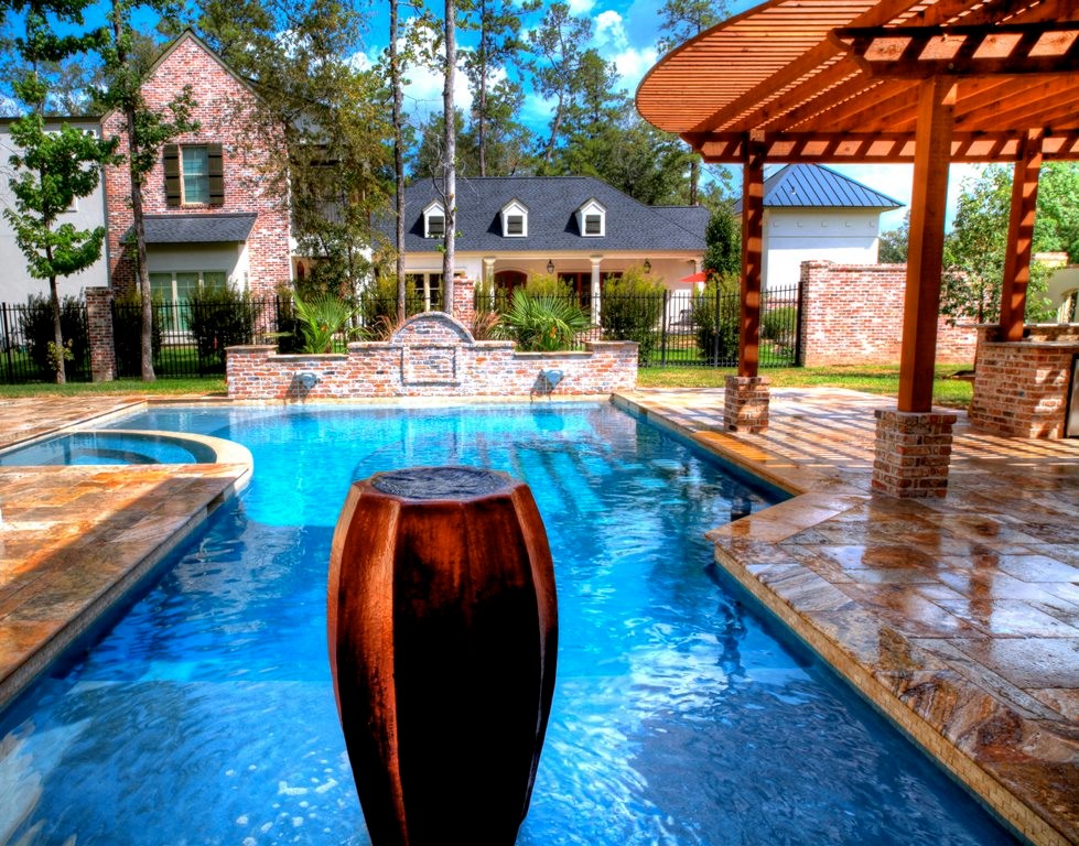 Rectangular Pool 3 - disappearing fountain and pergola - Traditional ...