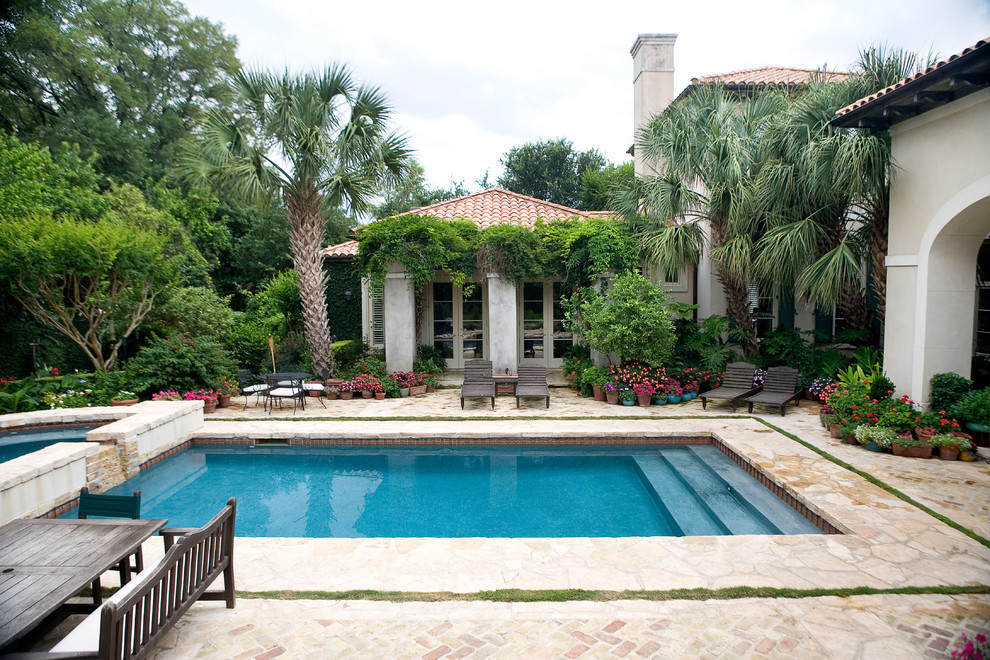 rectangular pool and spa