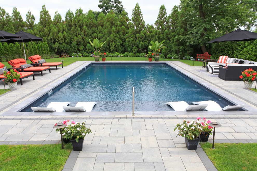 Rectangular Pool with Inwater Chaises Long Island, NY Contemporary