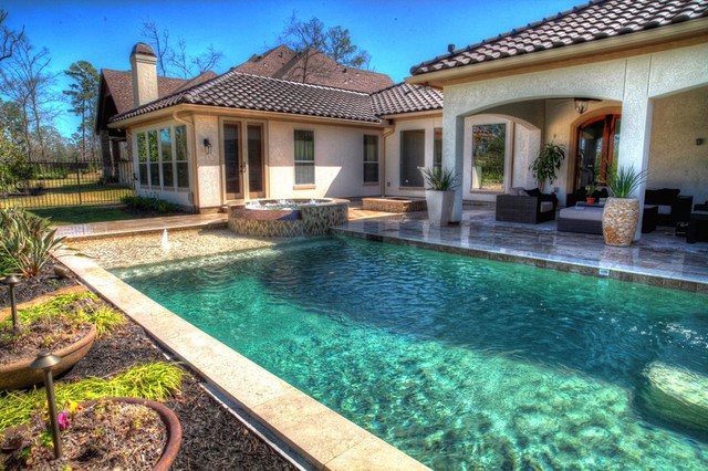 rectangle pool with water feature