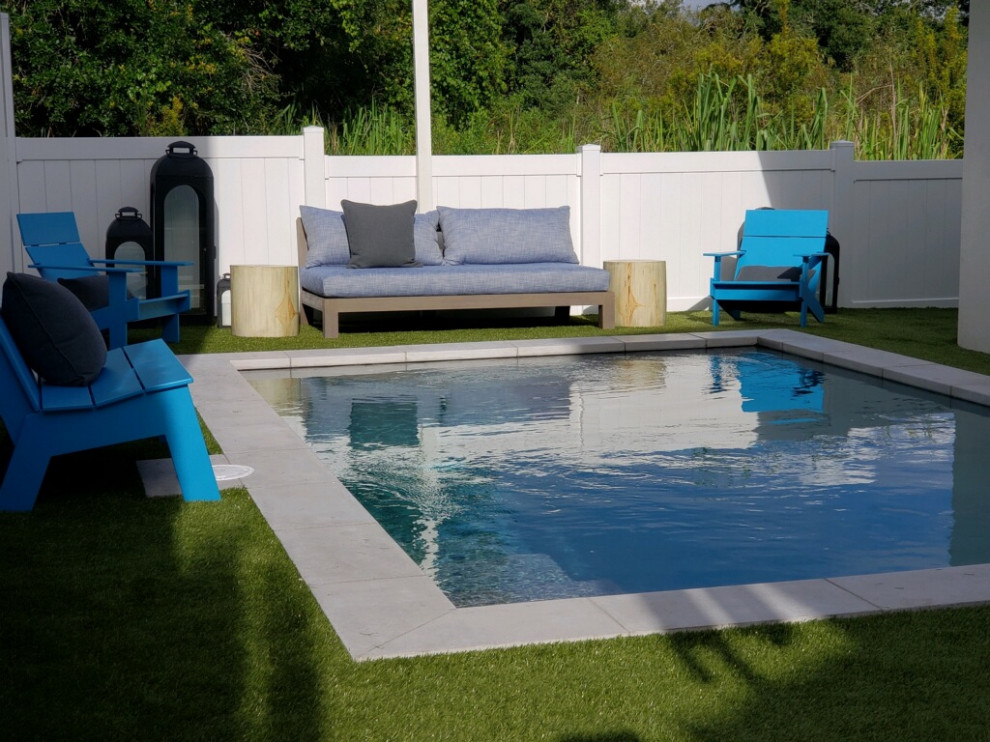 Small contemporary back rectangular swimming pool in Tampa.