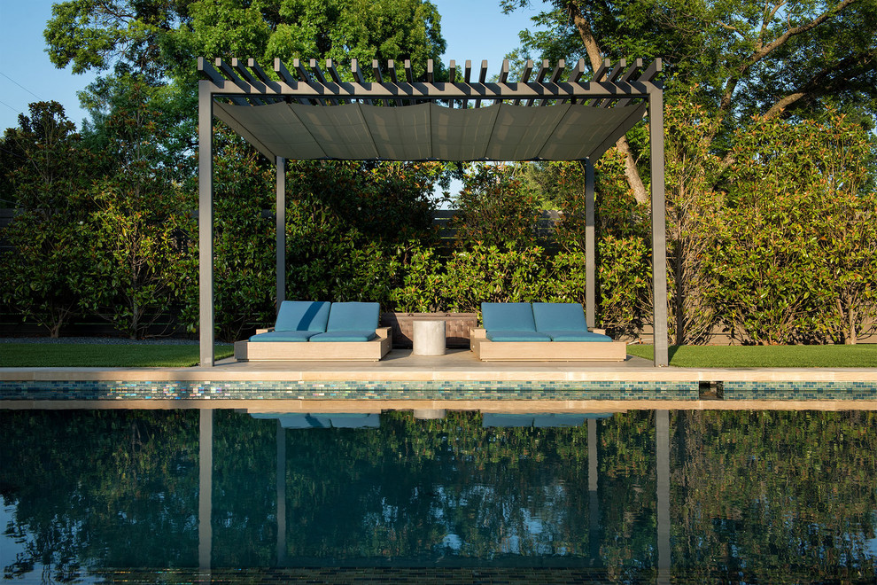 Modern back rectangular lengths swimming pool in Dallas.