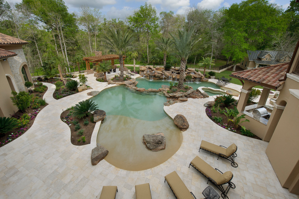 Design ideas for a mediterranean swimming pool in Houston.