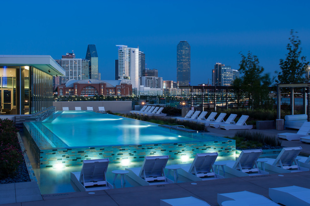 Pool - contemporary rooftop custom-shaped lap pool idea in Dallas