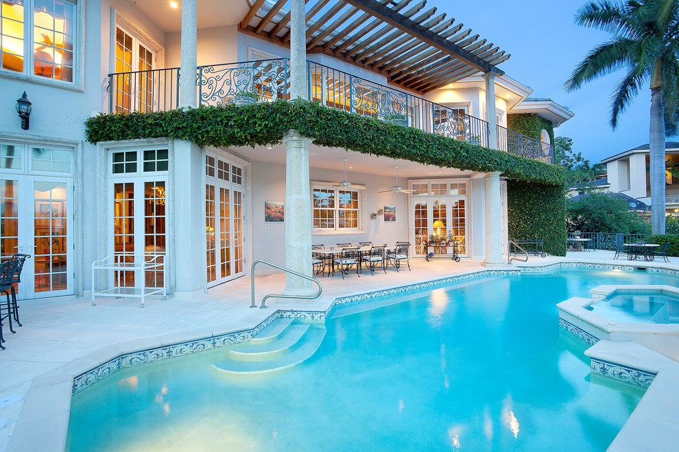 Mediterranean custom shaped swimming pool in Miami.
