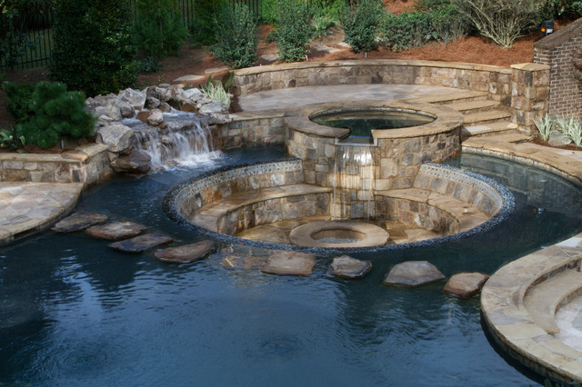 Rustic Pool with Incredible Sunken Patio & Fire Pit - Rustic - Pool - Other  - by Selective Designs by Shane LeBlanc | Houzz