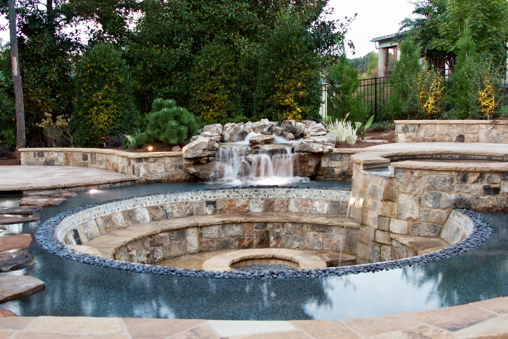 Rustic Pool with Incredible Sunken Patio & Fire Pit - Rustic - Pool ...