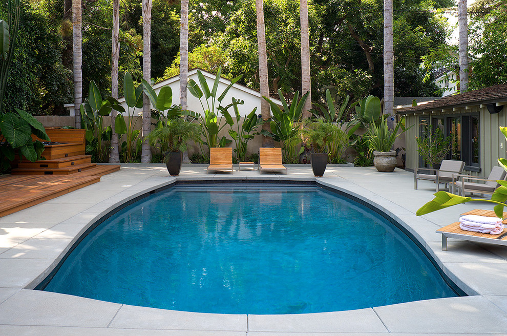 Idee per una piscina minimal rettangolare di medie dimensioni e dietro casa con lastre di cemento