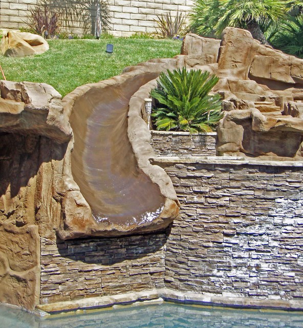 Slide and Precast Rock Repair and Repaint Tropical Pool Los Angeles by The Rock Market