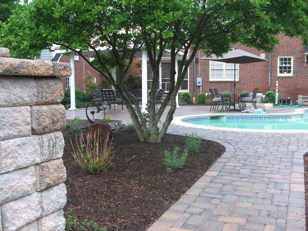 Design ideas for a traditional back swimming pool in DC Metro with concrete paving.