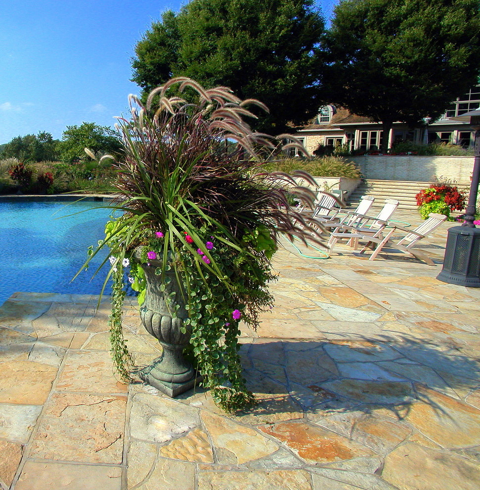 Foto di una piccola piscina classica dietro casa con pavimentazioni in pietra naturale
