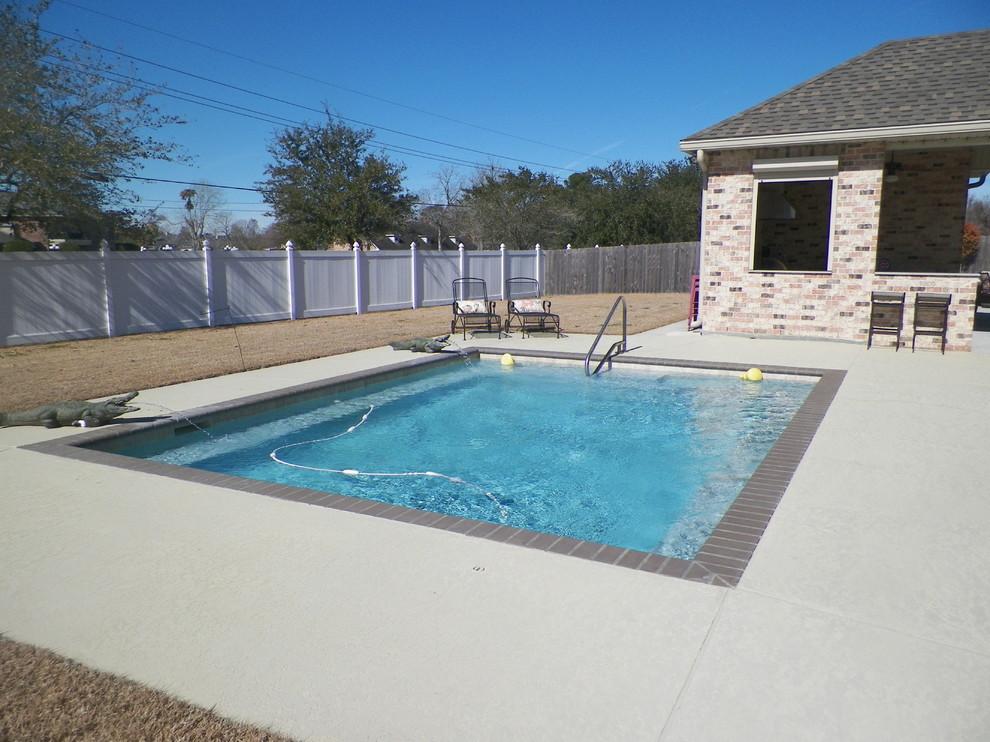 Modelo de piscina natural clásica pequeña rectangular en patio trasero
