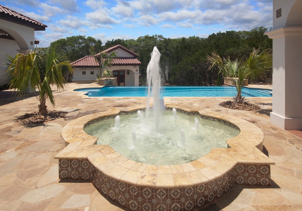 Stand Alone Water feature Mediterranean Pool Austin by Fossil