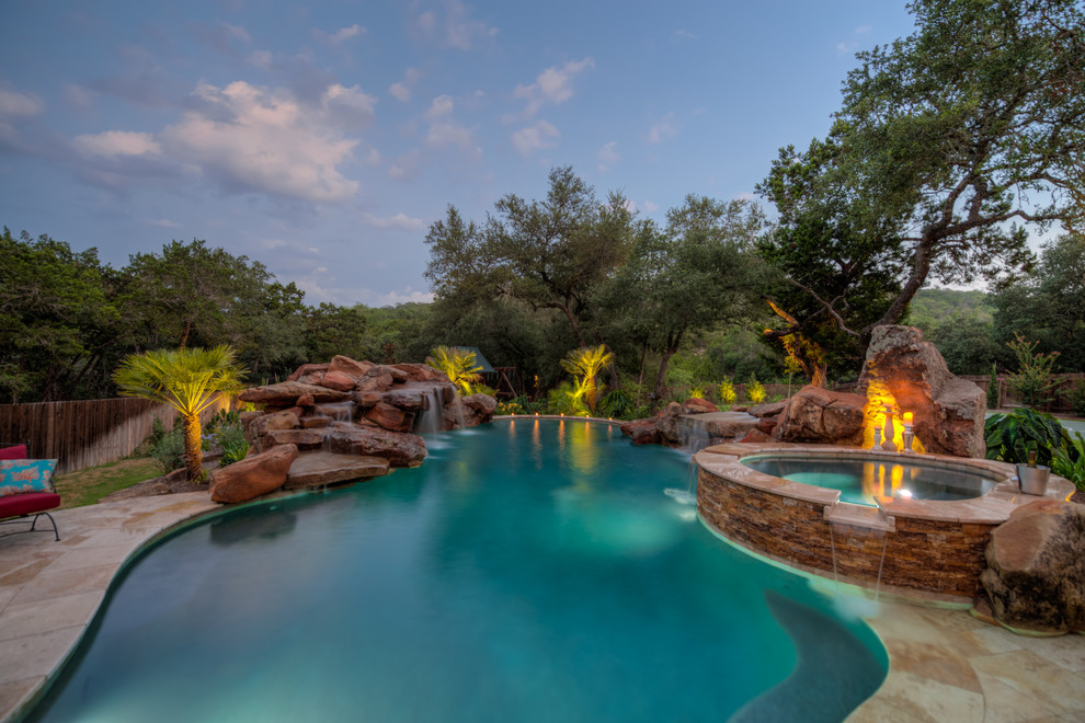 Design ideas for a rustic swimming pool in Austin.