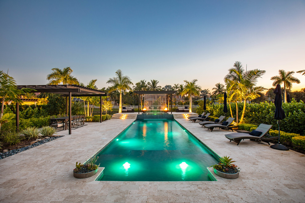 Straight Edge Pool in Parkland Florida with Custom Pergola and Tile Pool by Van Kirk & Sons