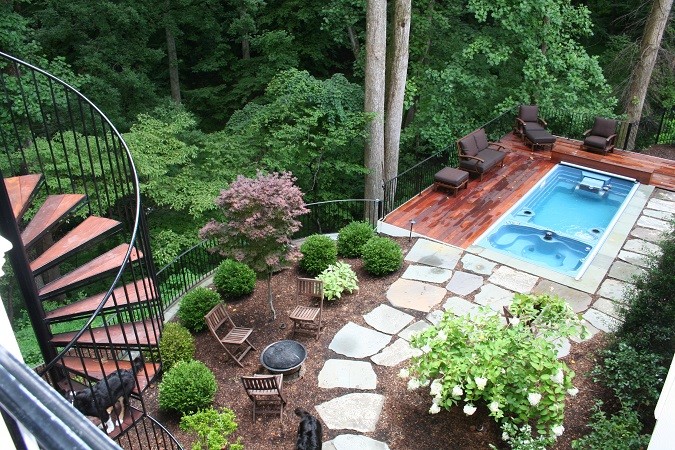 Swimming Pool And Deck On Steep Slope In Mclean Backyard Contemporary Pool Dc Metro By Land Art Design Inc Houzz