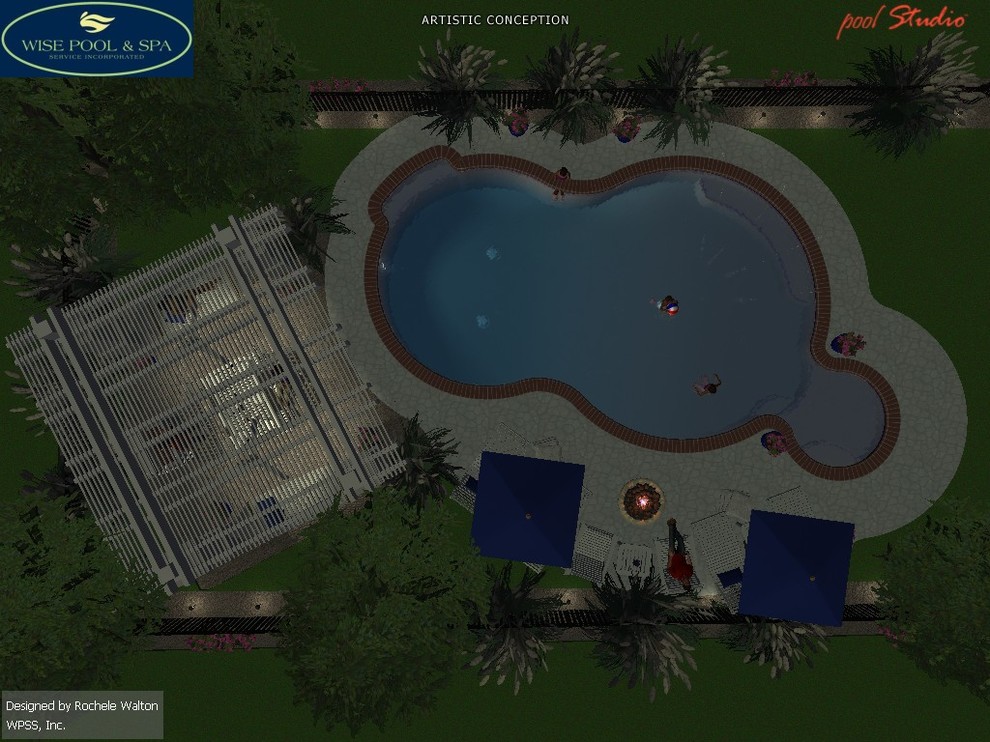 Medium sized modern back custom shaped swimming pool in DC Metro with a water feature and concrete slabs.