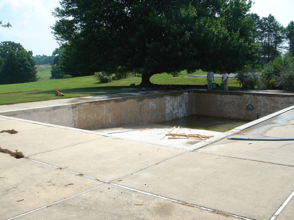 Foto de piscina alargada clásica grande rectangular en patio trasero
