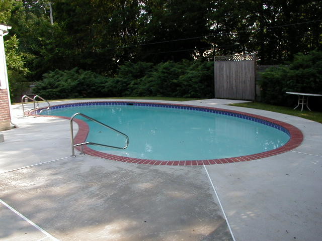 Immagine di una piscina classica a "C" di medie dimensioni e dietro casa con lastre di cemento
