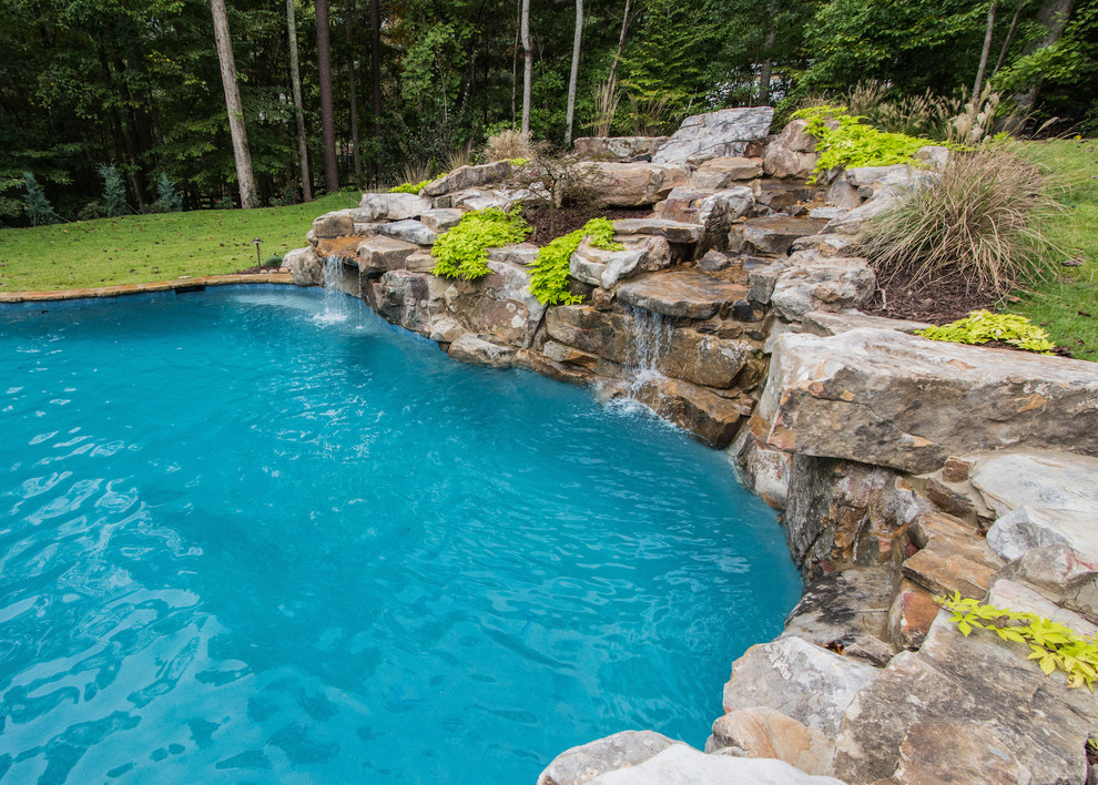 Modelo de piscina natural exótica extra grande en patio trasero