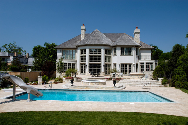 Swimming Pool with Separate Elevated Hot Tub - Traditional - Pools ...