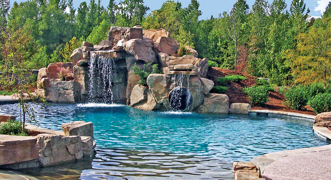 RicoRock Component Grotto Waterfall in a Pool w/ Water Slide