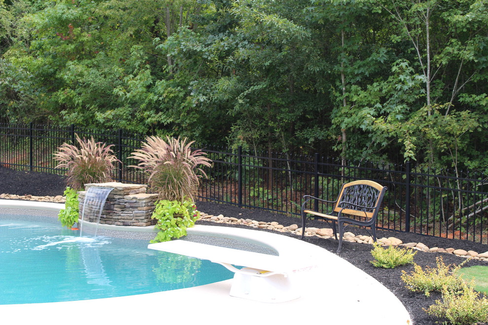 Imagen de piscina con fuente alargada clásica de tamaño medio en patio trasero