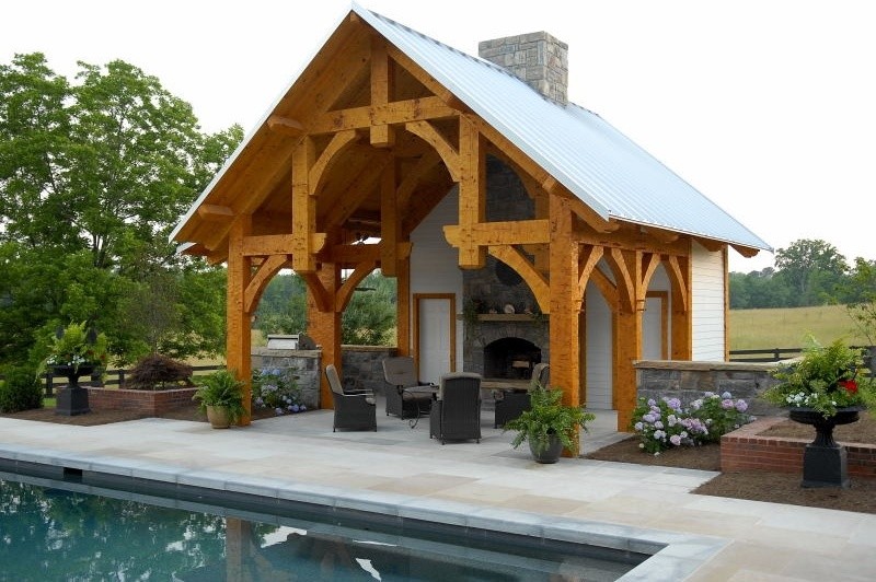 Timber Frame Pool Pavilion in Traditional Pool Nashville