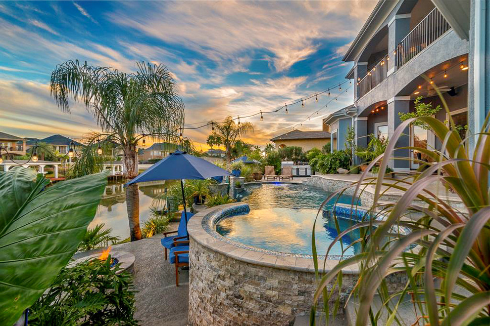 Traditional FreeForm Swimming Pool on the lake Mediterranean Pool