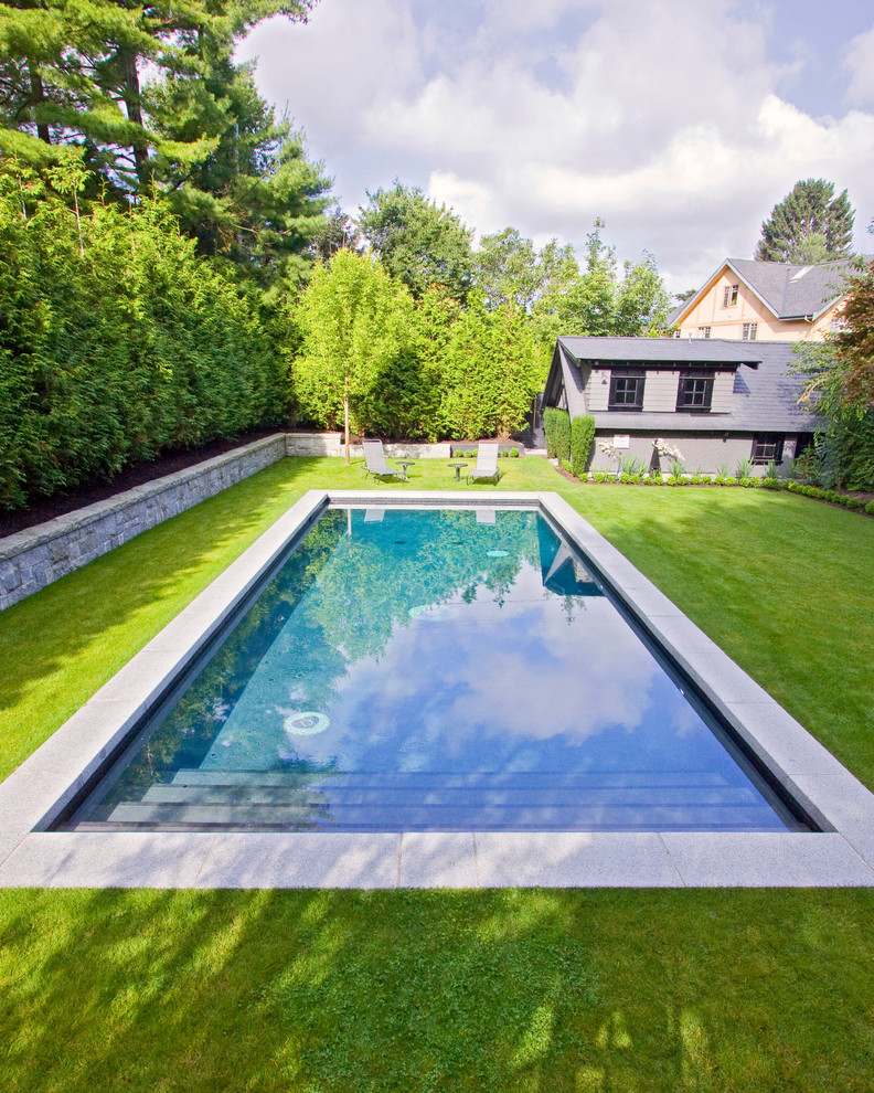 Diseño de piscina tradicional rectangular en patio trasero