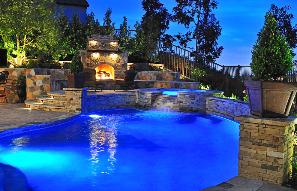 Example of a classic custom-shaped pool design in Orange County