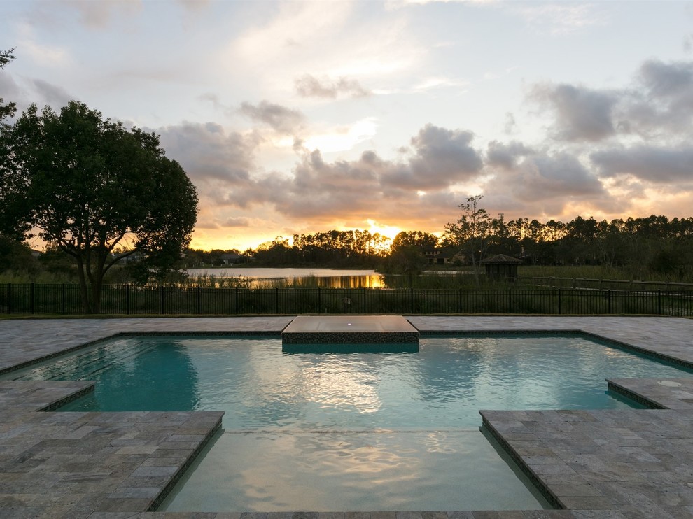 Transitional Custom Home on Lake Clarice in Windermere Modern Pool