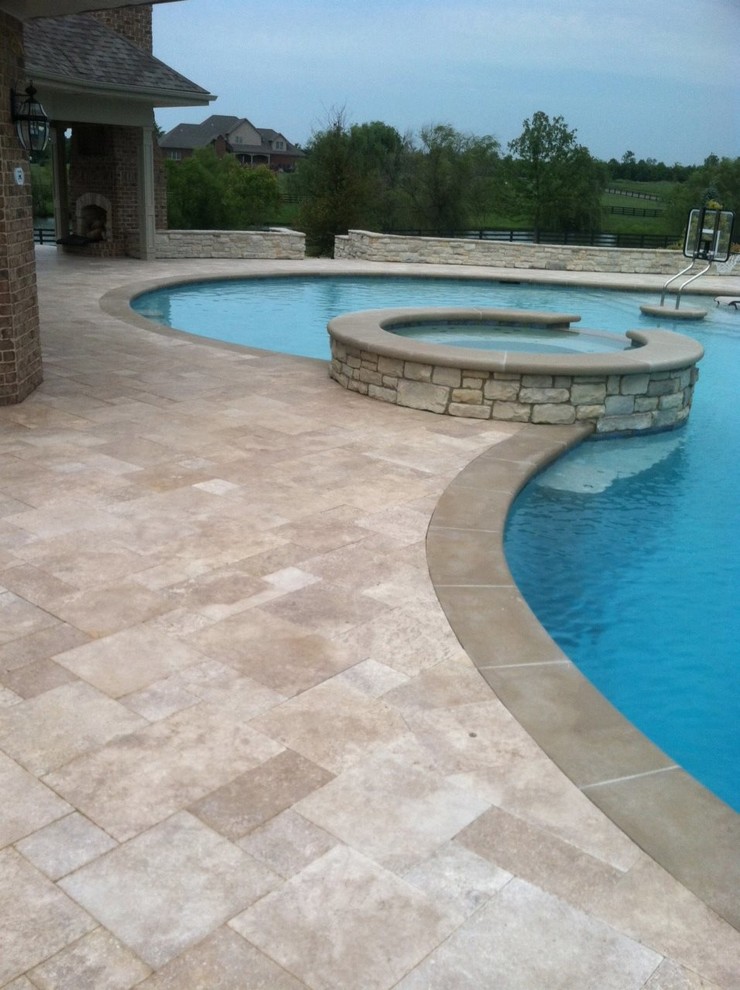 Travertine Paver Pool Deck Traditional Pool Cincinnati by Two