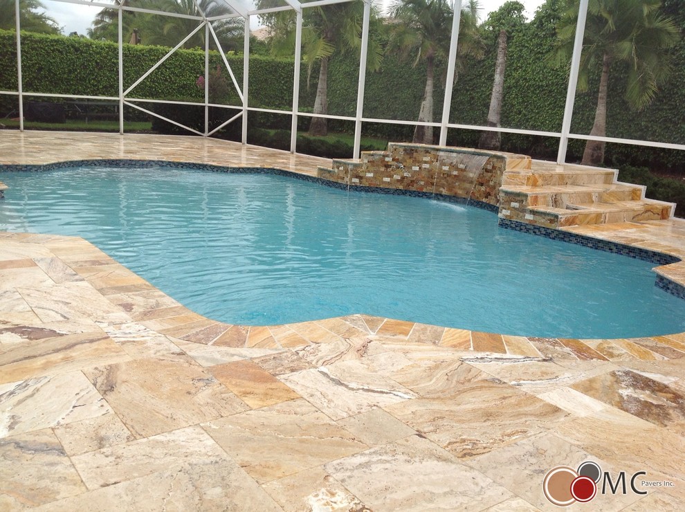 Travertine Pool Deck and Patio Remodeling Rustic Pool Miami by M & C Pavers, Inc. Houzz