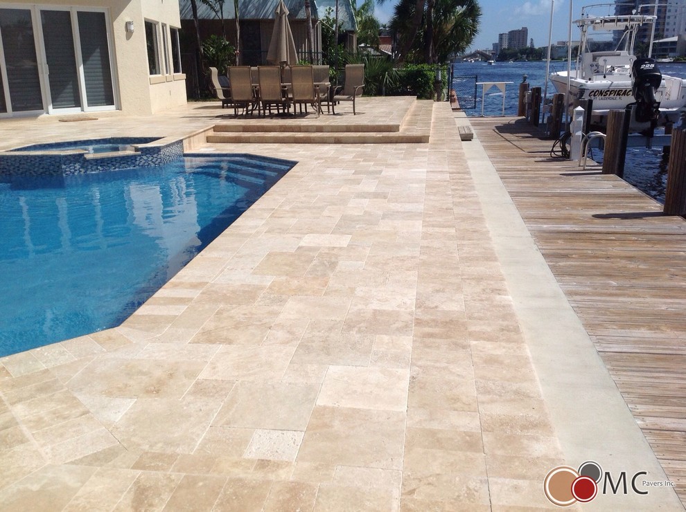 Travertine Pool Deck and Patio Remodeling Modern Pool Miami by